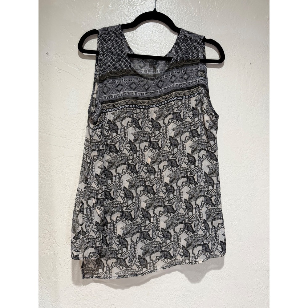 NIC+ZOE Womens XL Monkey Botanical Geometric Print Sleeveless Shellâ Top Black